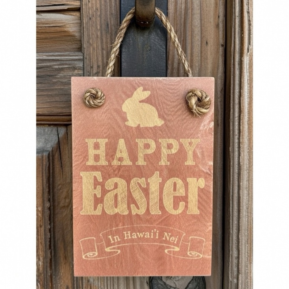 SoHa Living Happy Easter Wood Sign In Hawaii Nei Bunny Decor Hanging